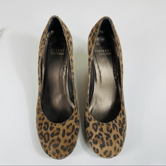 Stuart Weitzman Animal Leopard Cheetah Print Suede Leather Wedge Shoes Size 7.5 - Picture 4 of 16